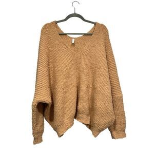 Wishlist Cozy Oversized Knit Sweater M/L V-Neck Pullover In Tan By Wishlist